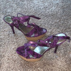 Nine West Platform T Strap Python Heels
